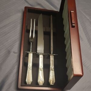 Elegant Silver Carving Set in Wooden Box WR Humphres Stainless Steel England